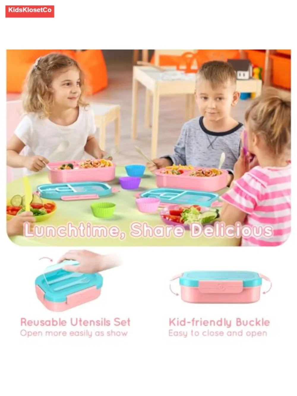 BPA Free Leak-Proof 4-Compartment Bento Lunch Box with Fork and Spoon